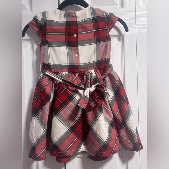 Girls Carter's 4T Red/White/Green Plaid Dress W/Ribbon Tie - Picture 3 of 3